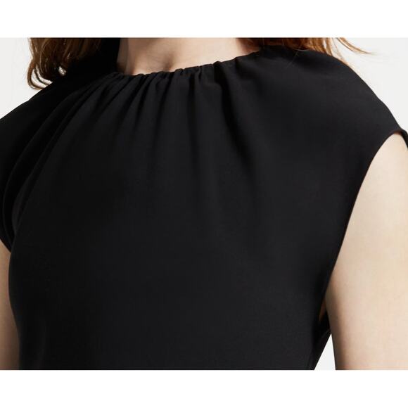 Theory Classic Crepe Shirred Dress S Black Academia Capsule Minimalist Sheath - Picture 3 of 9
